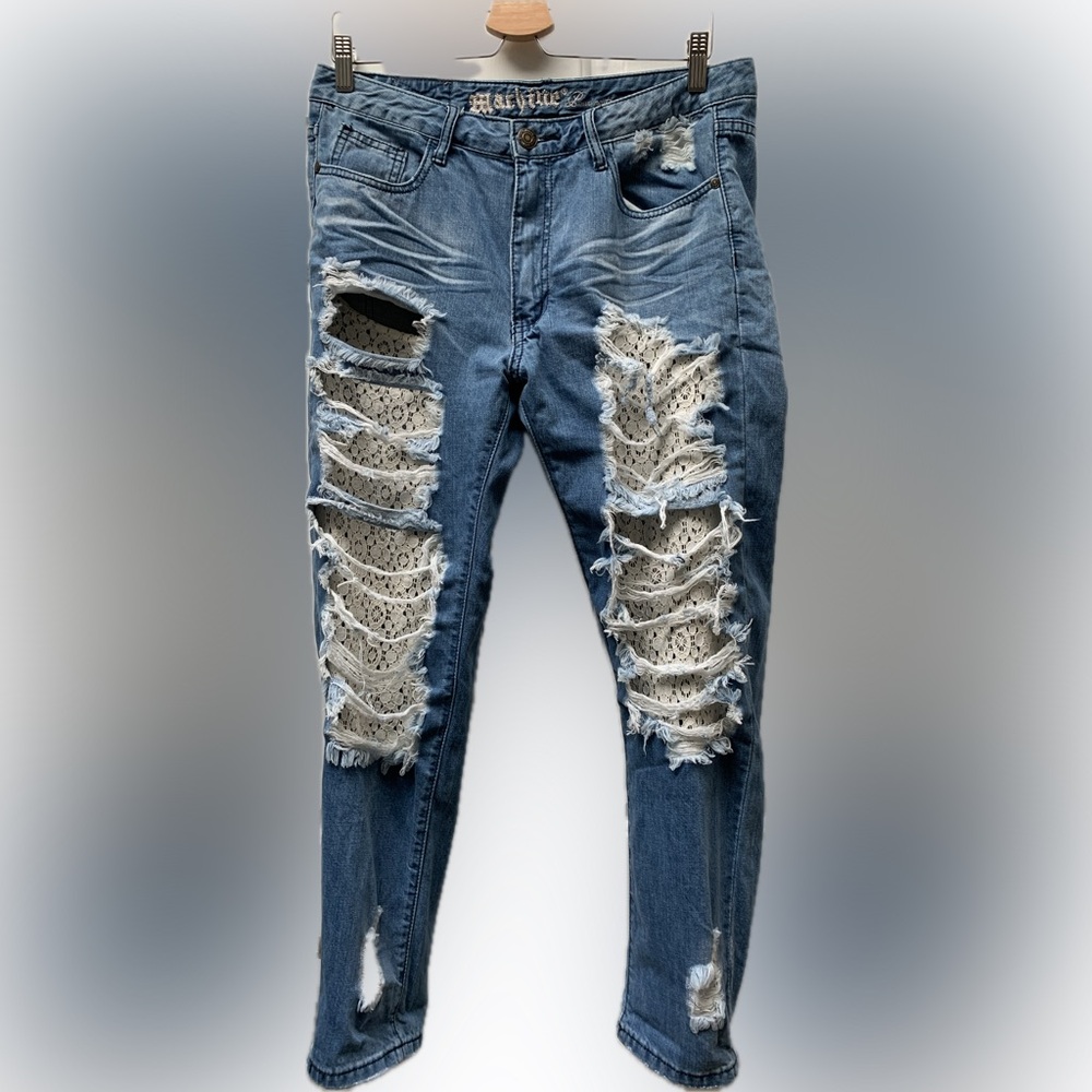 Well ripped with lace jeans